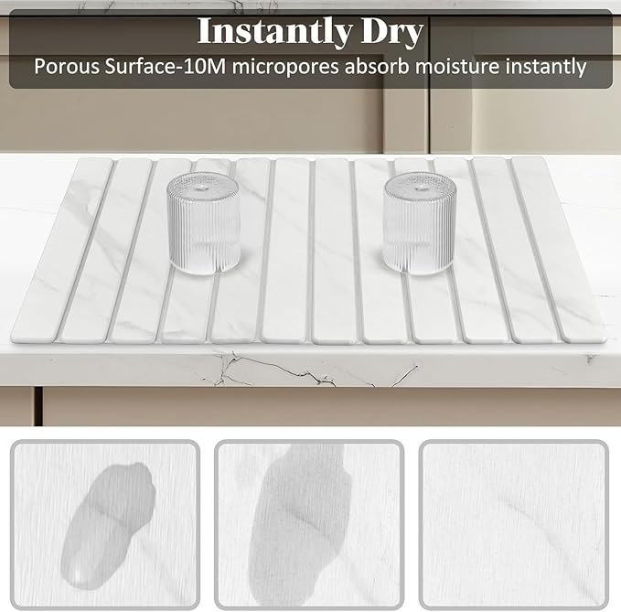 Large Stone Dish Drying Mats for Kitchen Counter, 28"(L)×16"(W) Marble-Pattern, Fast Drying Collapsible Dish Drying Mat, Eco-Friendly Absorbent Diatomaceous Earth Mats for Match Countertop - Image 4