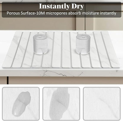 Large Stone Dish Drying Mats for Kitchen Counter, 28"(L)×16"(W) Marble-Pattern, Fast Drying Collapsible Dish Drying Mat, Eco-Friendly Absorbent Diatomaceous Earth Mats for Match Countertop - Image 4