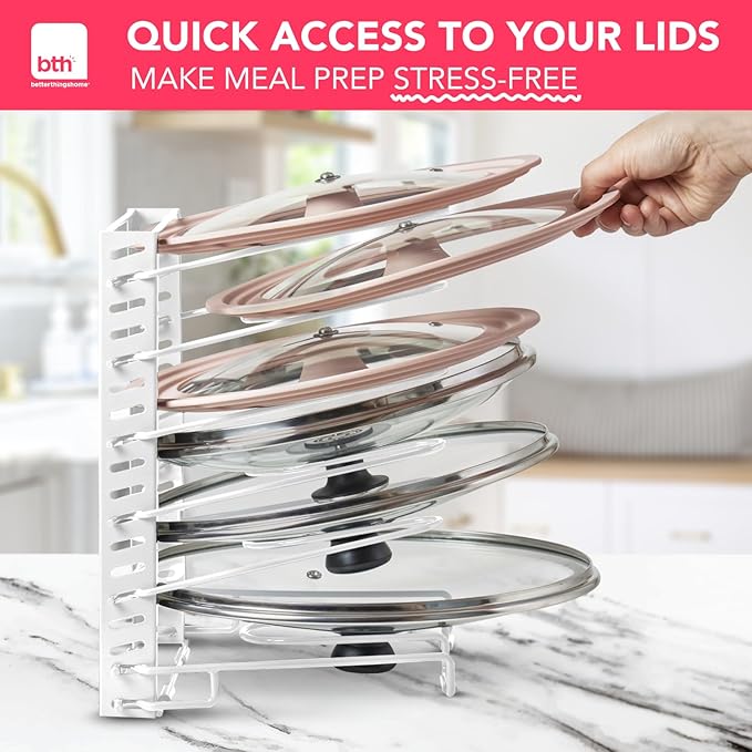 Free-Standing Adjustable Pot Lid Organizer for Cabinet - Kitchen Storage Rack 6 Adjustable Shelves, Pot Lid Holder, Pan and Pot Rack Organizer, Pantry & Inside Cabinet Organizer (13” Clearance) - Image 6