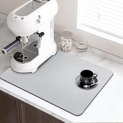 LOPNUR Kitchen Dish Drying Mat, 18"x16" Small Dish Drying Mats for Kitchen Counter, Diatomite Coffee Mat, Super Absorbent Dish Drying Pad, Heat Resistant Mat with Anti-slip Rubber Backed, Light Grey - Image 2