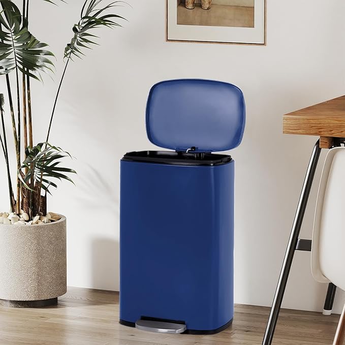 FDW | 13 Gallon Trash Can with Lid | Deep Blue | Fingerprint-Proof | Made of Brushed Stainless Steel | Soft-Close Step Pedal | Hands-Free Use | Easy to Clean | for Kitchen, Office, Bathroom - Image 2