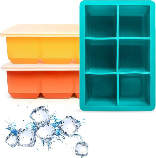 Excnorm Silicone Ice Cube Trays 3 Pack - Large Size Silicone Ice Cube Molds with Leak Proof Removable Lid Square Ice Cube Tray And BPA Free for Cocktail,Whiskey, Stackable Flexible Ice by Excnorm