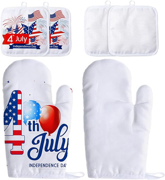 Patelai 6 Pieces Blank Sublimation Oven Mitts Set Include Blank Sublimation Heat Resistance Oven Gloves and Pot Holders for DIY Kitchen Dining Room Accessories