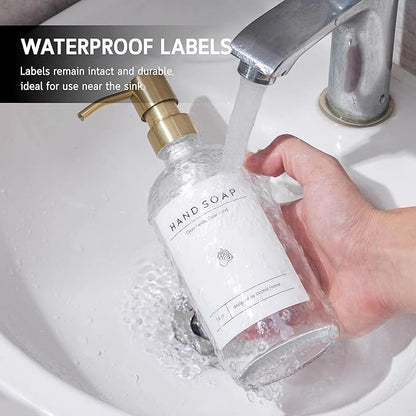[Luxury] Kitchen Soap Dispenser Set - 16OZ Clear Glass Bottle, Stainless Steel Pump, Instant Dry Tray, Waterproof Labels, Non-Slip Silicone Pad, and Dish Brush | Upgrade for Your Kitchen and Bathroom - Image 3