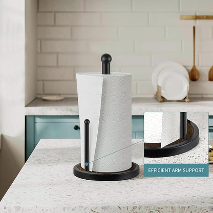 YINMIT Paper Towel Holder Countertop, Standing Paper Towel Roll Holder with Wooden Base, Rustic Farmhouse Paper Towel Holders for Kitchen Counter, Fits Standard or Jumbo-Sized Rolls - Image 2