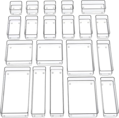 SMARTAKE 20-Piece Drawer Organizer with Non-Slip Silicone Pads, 7-Size Desk Drawer Organizer Trays Storage Tray for Makeup, Jewelries, Utensils in Bedroom Dresser, Office and Kitchen (Clear) by SMARTAKE