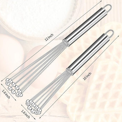 Patelai 2 Pieces Stainless Steel Ball Whisk Wire Egg Whisk Set Kitchen for Cooking, Blending, Whisking, Beating, Stirring(10 Inch and 12 Inch)