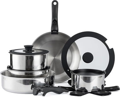 Country Kitchen Cookware Set with Removable Handle, Oven & RV Safe Pots and Pans Set, Stainless Steel, Original by CountryKitchen