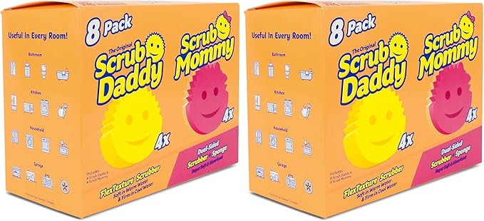 Scrub Daddy 4 Scrub Daddy Sponges & 4 Scrub Mommy Kitchen Sponges - Scratch-Free for Dishes & Multipurpose Cleaning - BPA Free & Made with Polymer Foam - Stain & Odor Resistant (16 Pack) by ScrubDaddy