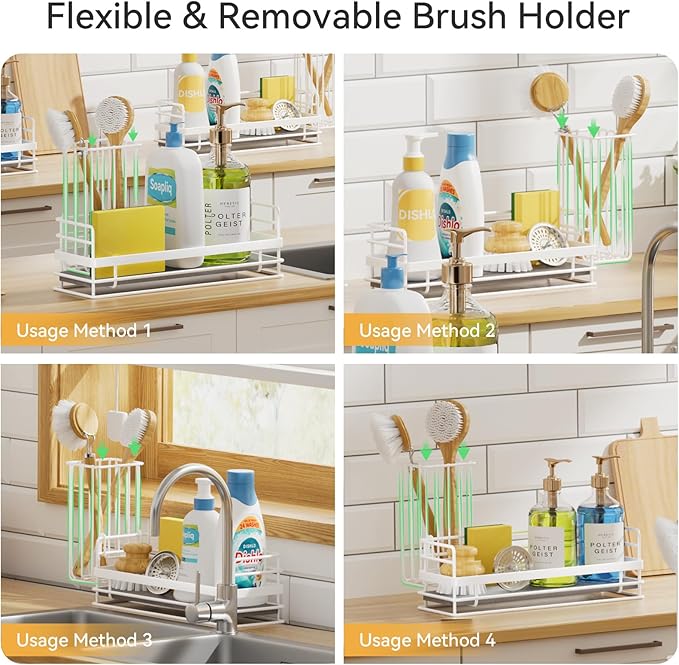 Yofidra Sink Caddy with Stone Drying Tray: Stainless Steel Soap Dispenser Kitchen Sink Organizer Set, Sponge Holder Counter Accessories Decor for Kitchen Organizers and Storage 8.1x3.5x4.5 in White - Image 3