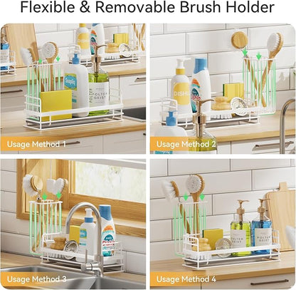 Yofidra Sink Caddy with Stone Drying Tray: Stainless Steel Soap Dispenser Kitchen Sink Organizer Set, Sponge Holder Counter Accessories Decor for Kitchen Organizers and Storage 8.1x3.5x4.5 in White - Image 3
