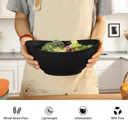 65 OZ Large Salad Bowls, Unbreakable Wheat Straw Bowls Set 4 PCS, Large Plastic Bowl Reusable, Microwave & Dishwasher Safe Kitchen Bowl for Salad, Cereal, Soup and Popcorn (Black)