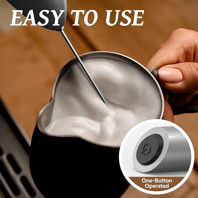 SIMPLETASTE Milk Frother Handheld Electric Foam Maker, Drink Mixer with Stainless Steel Whisk for Cappuccino, Bulletproof Coffee, Latte, Silver, without Stand, Battery Operated - Image 2