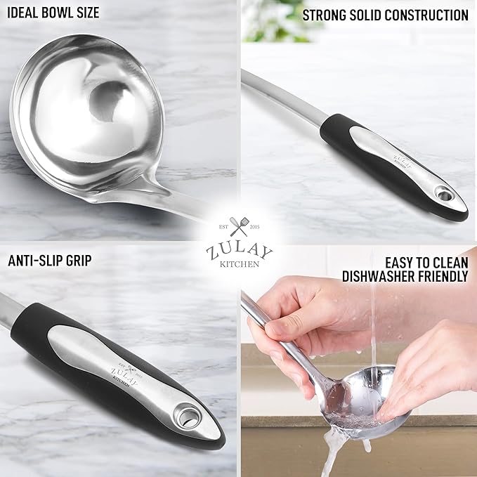Zulay Kitchen Premium Soup Ladle - 12" Stainless Steel with Non-Slip Silicone Handle - Image 5