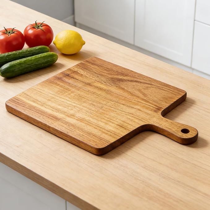 ZeQi Acacia Wood Cutting Board with Handle (15"L x 11"W), Wooden Cutting Boards, Chopping Board, Charcuterie Board, Serving board for Cheese, Bread, Pizza, Vegetables & Fruits - Image 8