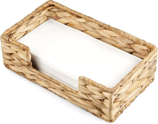 Napkin Holder for Bathroom, Woven Wicker Water Hyacinth Guest Towel Holder Tray, Disposable Paper Hand Towel Holder for Bathroom Accessories, Dinner Napkin Holder for Kitchen Table Party