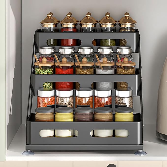 Ceetug 3 Tier Foldable Spice Rack for Countertop Iron Kitchen Seasoning Organizer for Cabinet, Black - Image 7