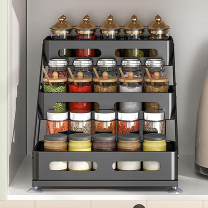 Ceetug 3 Tier Foldable Spice Rack for Countertop Iron Kitchen Seasoning Organizer for Cabinet, Black - Image 7