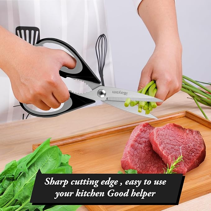 Kitchen Gadgets Utensils Set for Home, iBayam 8.5" Kitchen Scissors with Sheath, Black Cooking Scissors, All Purpose Shears - Image 6