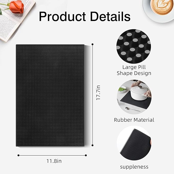 4 Pcs Bar Mats for Countertop 18 x 12 Inch Rubber Silicone Bar Drying Coffee Non Slip Mat for Bartending Home Cocktail Bars Restaurants (Black) - Image 4