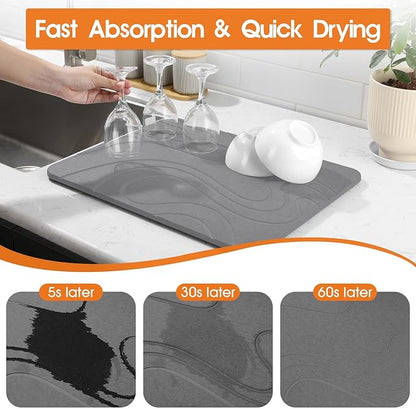 Snuggery Stone Drying Mat for Kitchen Counter - 18"x14" Dirt-Resistant Quick Drying Fast Absorbent Non-Slip Diatomite Mat, Natural Diatomaceous Earth Dish Drying Pad for Dish Rack(Dark Grey) - Image 3