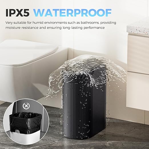 jinligogo 5 Gallon Bathroom Trash Can with Lid, Automatic Motion Sensor Black Trash Can, Touchless Slim Waterproof Garbage Bin for Kitchen, Bedroom, Office, and Bathroom - Image 3