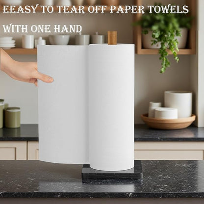 Buruis Wood Paper Towel Holder, Marble Base Modern Decorative Countertop Standing Rolls Holder for Kitchen, Toilet, Pantry and Bathroom (Square Marble Base Black) - Image 3
