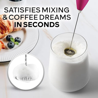 Zulay Kitchen Powerful Milk Frother Wand With 4 AA Duracell Batteries - Ultra Fast Handheld Drink Mixer - Electric Whisk Foam Maker for Coffee, Lattes, Cappuccino, Matcha & Creamer - Hot Pink Gold - Image 2