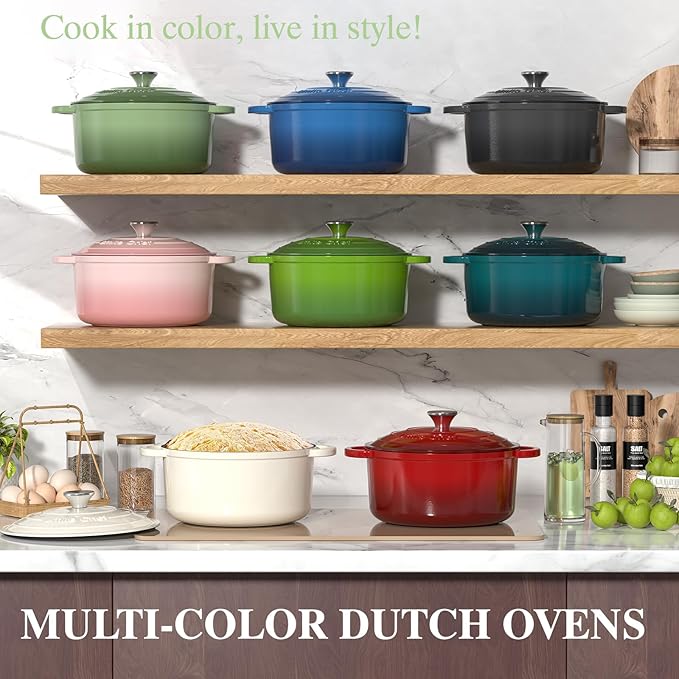 Umite Chef Enameled Cast Iron Dutch Oven-7QT Pot with Lid Cookbook & Cotton, Heavy-Duty Cookware for for Bread Baking, Braising, Stews, Marinate, Cook(Sage Green) - Image 8