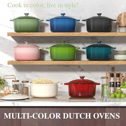 Umite Chef Enameled Cast Iron Dutch Oven-7QT Pot with Lid Cookbook & Cotton, Heavy-Duty Cookware for for Bread Baking, Braising, Stews, Marinate, Cook(Sage Green) - Image 8