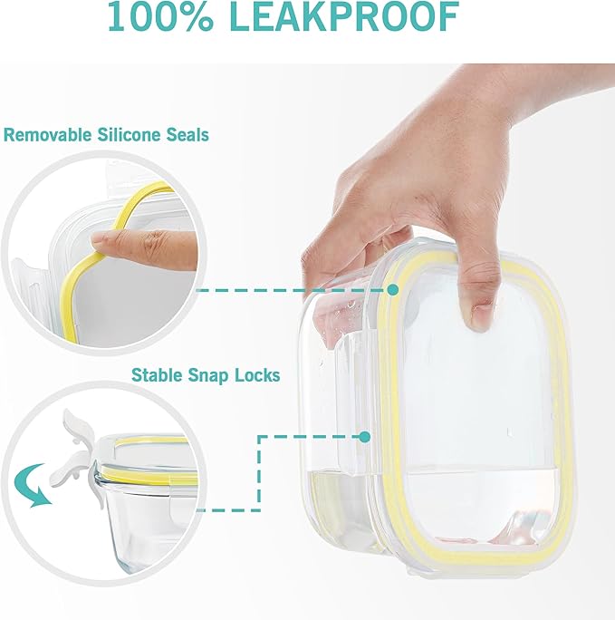 Vtopmart 8 Pack Glass Food Storage Containers with Airtight Lids, Glass Meal Prep Containers, Lunch Office Meal for Microwave, Oven, Freezer and Dishwasher, BPA Free - Image 3