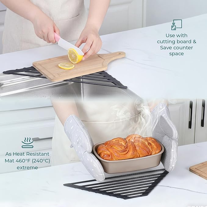 Corner Sink Caddy, Ohuhu Sponge Holder for Kitchen Sink Organizer Silicone Wrapped Steel Anti Slip Rust Triangle Over the Sink Dish Drying Rack for Sink Corner Multipurpose Drainer Trivet Space-Saving - Image 4