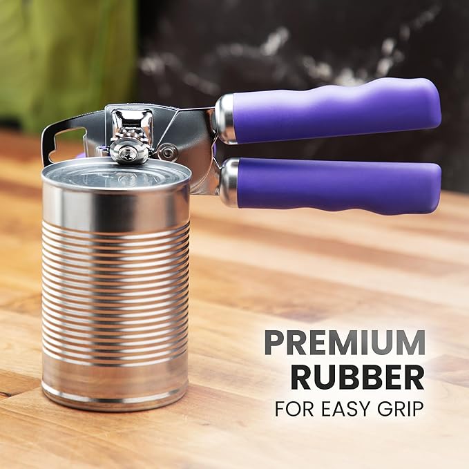 Zulay Kitchen Heavy Duty Stainless Steel Can Opener Manual with Bottle Opener - Rust Proof Manual Can Opener With Turn Knob & Comfy Soft Grip Handles - Purple - Image 8