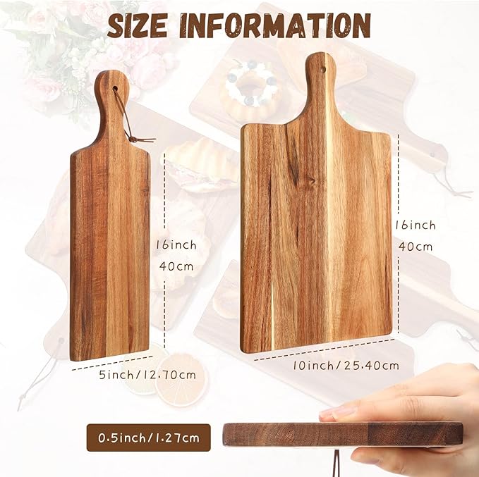Tanlade 18 Pcs Wood Cutting Board Set Cutting Board with Handle Chopping Serving Board Butcher Cutting Block for Valentines Mother's Day Wedding Housewarming Gift, 16'' x 10'', 16'' x 5'' (Acacia)