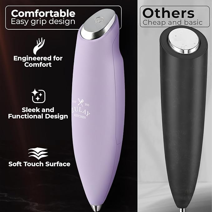 Zulay Kitchen Patented Tornado Triple Whisk Milk Frother with 4 Duracell Batteries – Handheld Foam Maker for Coffee, Lattes, Matcha & Hot Chocolate – Rich, Creamy Froth in Seconds - Lilac - Image 4