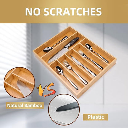 Besilord Silverware Organizer Kitchen Drawer Organizer Utensil Organizer Bamboo Silverware Holder Cutlery Organizer in Drawer Flatware Organizer Tray(7 slots, Natural - Image 4