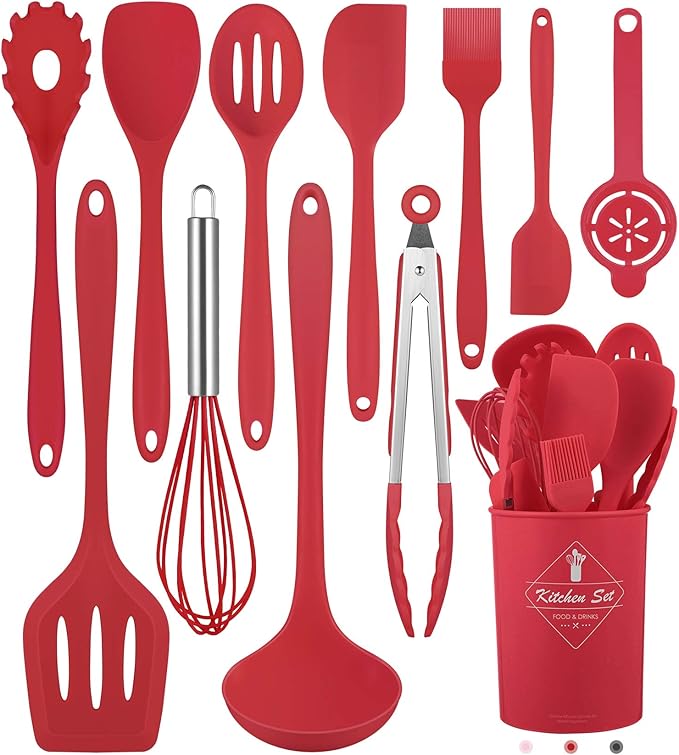 Pranski Kitchen Utensils Set-12 Pieces Silicone Cooking Utensils Set (Dishwasher Safe) 392°F Heat Resistant Spatula Set, Nonstick Cookware by Pranski