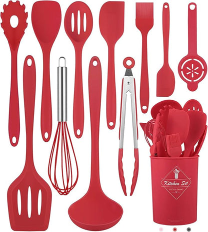 Pranski Kitchen Utensils Set-12 Pieces Silicone Cooking Utensils Set (Dishwasher Safe) 392°F Heat Resistant Spatula Set, Nonstick Cookware by Pranski