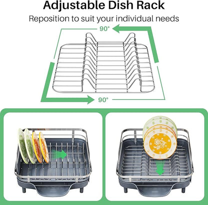 SAYZH Dish Drying Rack - Expandable Dish Rack for Kitchen Counter, Rust-Resistant Dish Drainer with Utensil Holder and Raised Guardrail, Kitchen Organizer for Cup and Bottle (Grey) - Image 7