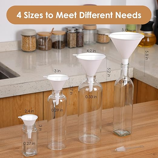 4 PCS Plastic Kitchen Funnel Set with Clean Brush, Food Grade Funnel for Kitchen Use Filling Bottles, Liquid, Protein Powder, Multifunctional Funnels for Cooking, Lab and Automotive Use - Image 3