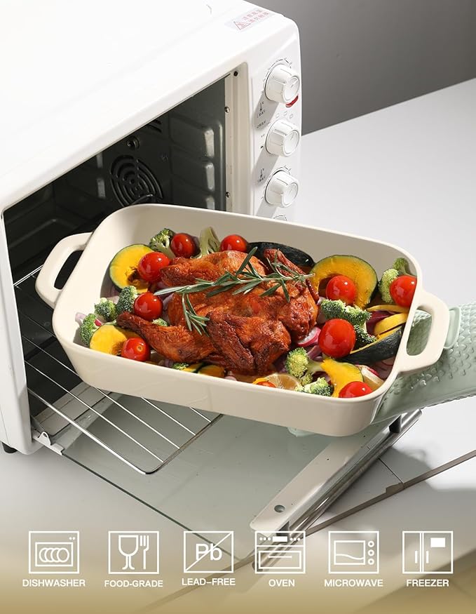 Sweejar Ceramic Bakeware Set, 9x13 Rectangular Baking Dish for Cooking, Kitchen, Cake Dinner, Banquet and Daily Use, Casserole Dishes for Oven Porcelain Baking Pans（Beige) - Image 2