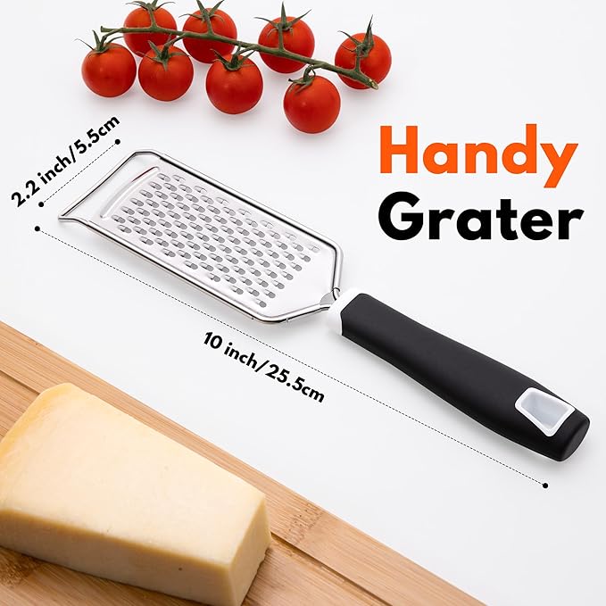Rainspire Professional Cheese Graters for Kitchen Stainless Steel Handheld, Metal Lemon Zester Grater With Handle For Cheese, Chocolate, Spices, Kitchen Gadgets And Tools, Soft Grip Handle, Black - Image 2