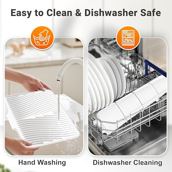 Silicone Dish Drying Mat for Kitchen Counter, Dish Drying Pad, Non-Slip Drain Pad with Built-in Drain, Heat Resistant Stone Drying Mat - Image 5