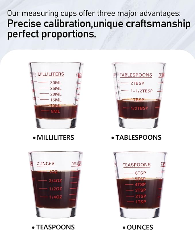 SAIAOKJ Shot Glasses Measuring Cup Set 6 Pack Espresso Shot Glasses Liquid Heavy Glass 26-Incremental Measurement 1 OZ, 2 TBS, 6 TSP, 30 ML Kitchen Tools