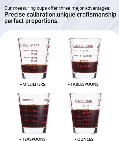 SAIAOKJ Shot Glasses Measuring Cup Set 6 Pack Espresso Shot Glasses Liquid Heavy Glass 26-Incremental Measurement 1 OZ, 2 TBS, 6 TSP, 30 ML Kitchen Tools