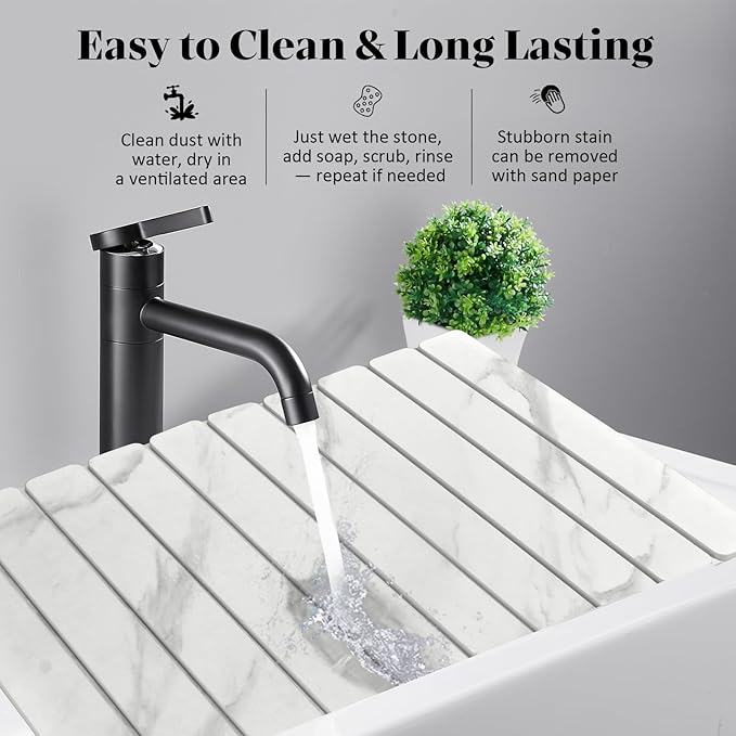 Stone Dish Drying Mats for Kitchen Counter, 24"(L)×16"(W) Marble-Pattern, Collapsible Quick Drying Dish Mats, Ultra Absorbent Diatomaceous Earth Mats for Dishes , Match Any Countertop - Image 5