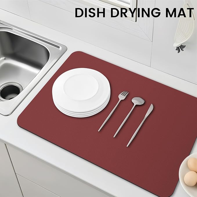 WISELIFE Dish Drying Mat Super Absorbent Drying Mat Large Dish Drying Mats for Kitchen Counter Easy Clean Dish Mat Kitchen Drying Mat16"x 24" Classic Red - Image 6
