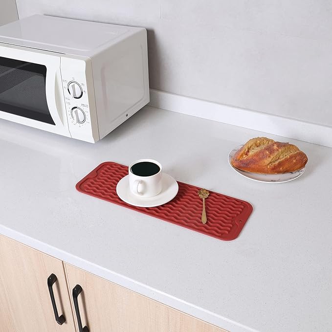 MicoYang Silicone Dish Drying Mat for Multiple Usage,Easy clean,Eco-friendly,Heat-resistant Silicone Mat for Kitchen Counter,Sink,Bar,Bottle,or Cup Red M 17 inches x 6 inches - Image 6