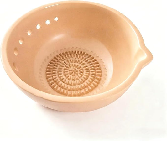 Garlic Grater Bowl 7-hole 2-in-1Kitchen Spanish Handheld Herb Stripper Ceramic Wasabi Cheese Spoon Ginger Spice Grinding Bowl Tool