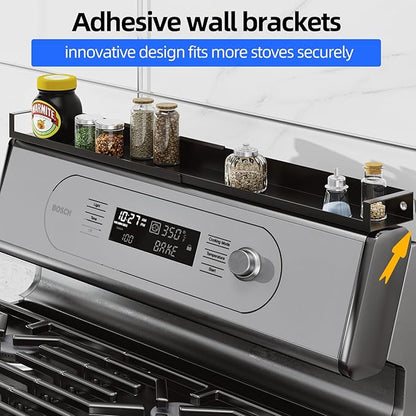 SZJHXIN 4X Strong Magnetic Stove Top Shelf, Adjustable 15-30 Inches, Fits Various Stove Lengths, Kitchen Organizer, Holds Spices, Condiments and BBQ Sauces (Matte Black)